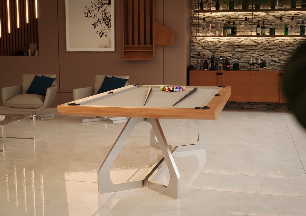 Mesa Aurora Bretda em ambiente de luxo — silhueta escultural em madeira nobre