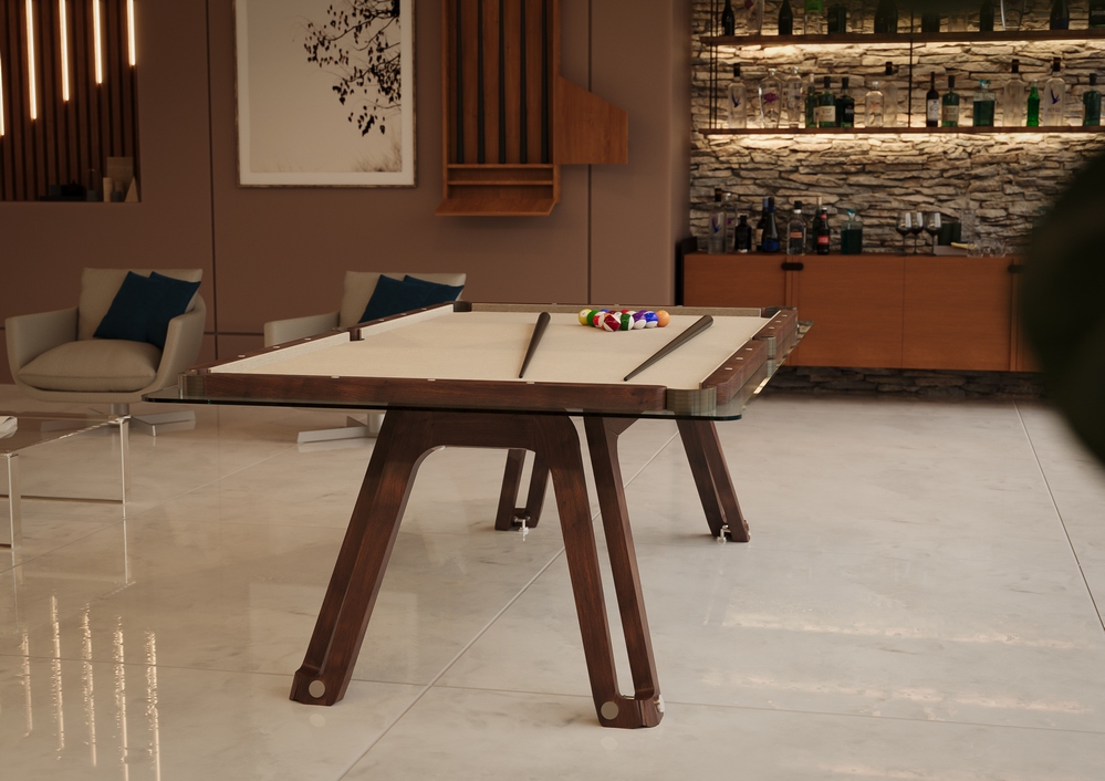 Mesa de sinuca Citrino Bretda em ambiente residencial elegante