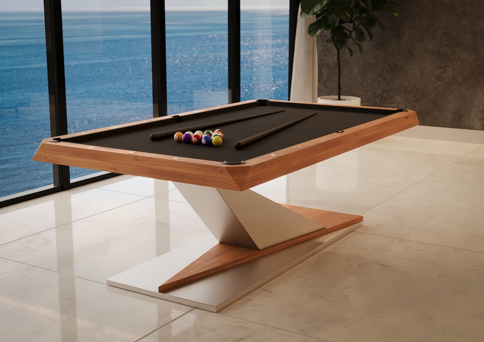 Mesa de sinuca Opal Bretda em sala de entretenimento de luxo