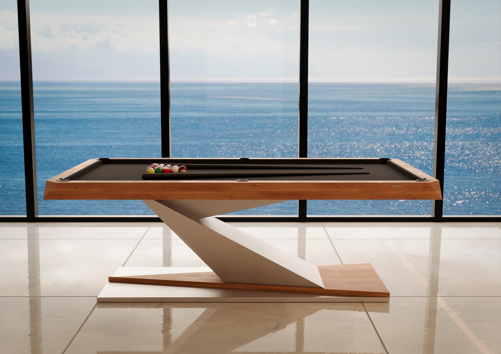 Mesa de sinuca Opal Bretda integrada em projeto arquitetonico residencial