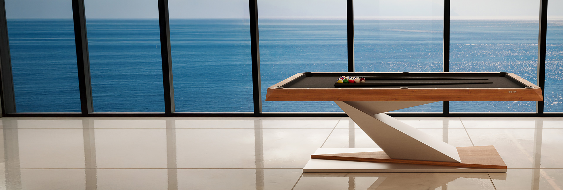 Mesa de sinuca Opal Bretda em ambiente de luxo - design artesanal exclusivo