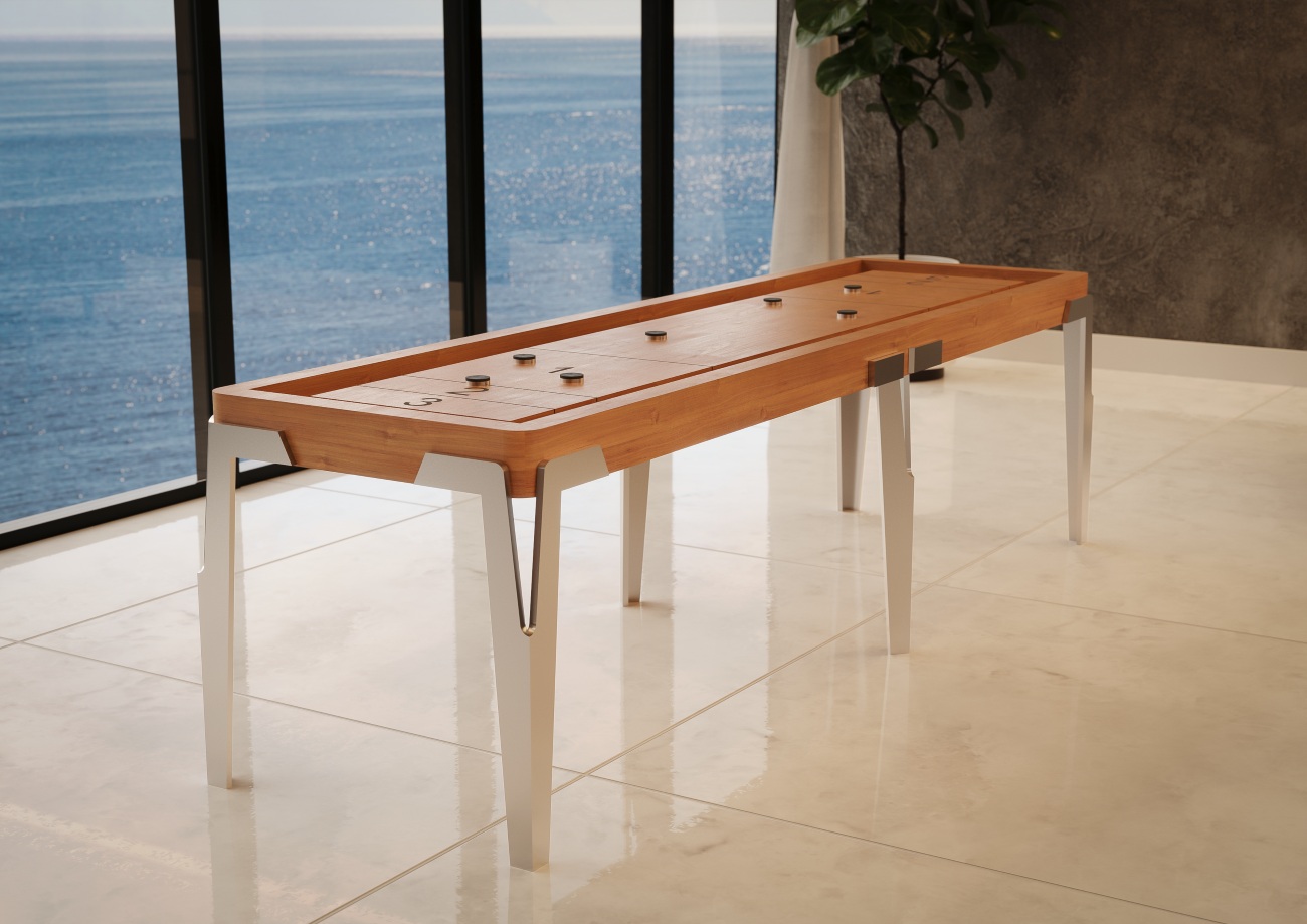 Mesa Shuffleboard Bretda artesanal - entretenimento de luxo em madeira nobre
